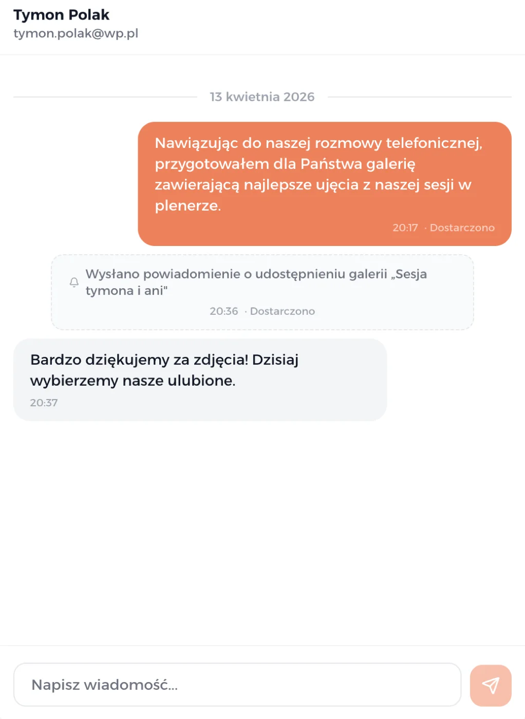 Wątek wiadomości z klientem